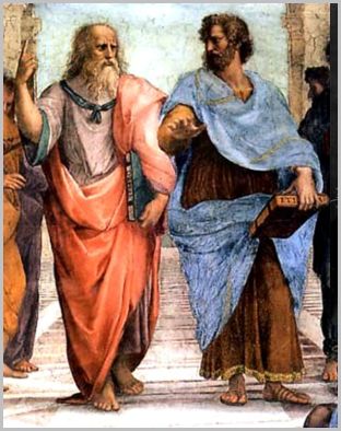 Platon et Aristote. Détail de la fresque L'Ecole d'Athènes, de Raphaël.