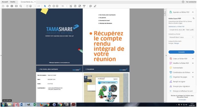 Sauvegarde PDF de votre réunion virtuelle Tamashare