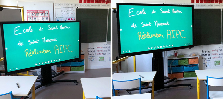 installation d'un écran interactif sur support mobile et motorisé dans une classe de primaire