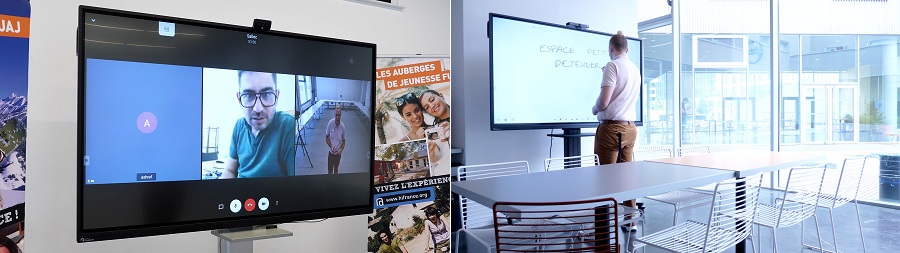 écran interactif et caméra de visioconférence pour réunion à distance et entretien d'embauche