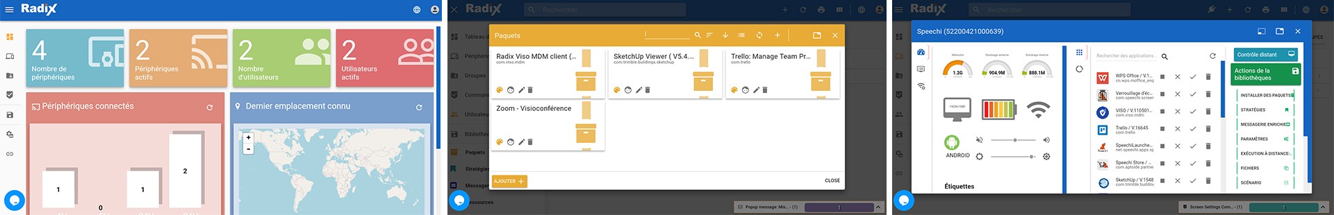 interface de gestion Radix VISO pour flotte d'écrans