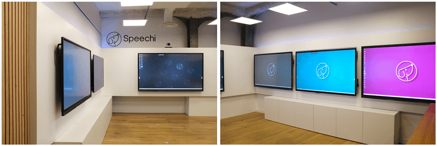 Les écrans interactifs de Speechi dans le showroom parisien